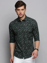 Men Green Printed Casual Shirt-BENSEEPRINT-1991-Olive